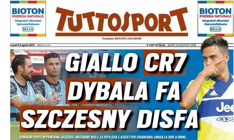  'La Juve si fa male', 'Giallo Ronaldo', 'Dybala crea Szczesny disfa': le prime dei giornali