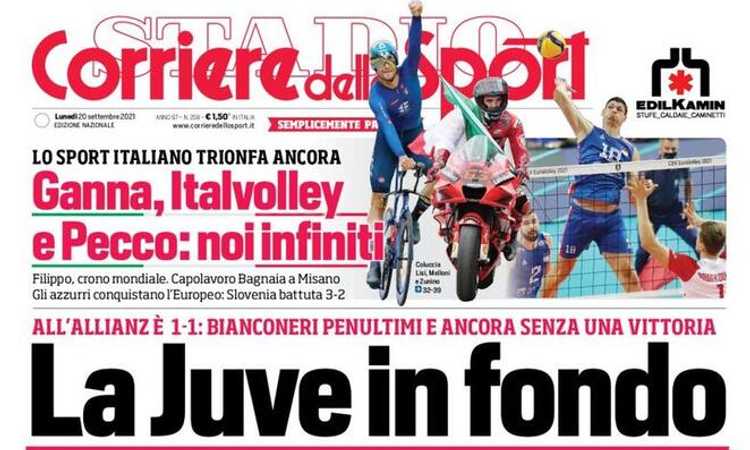 'La Juve resta giù, è crisi': le prime pagine dei giornali