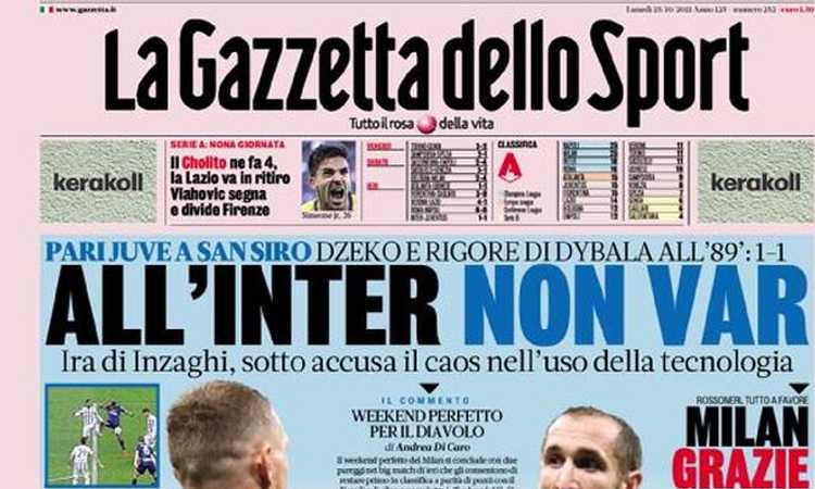 'All'Inter non Var' e 'L'Inter paga al Var': prime pagine su Inter-Juve