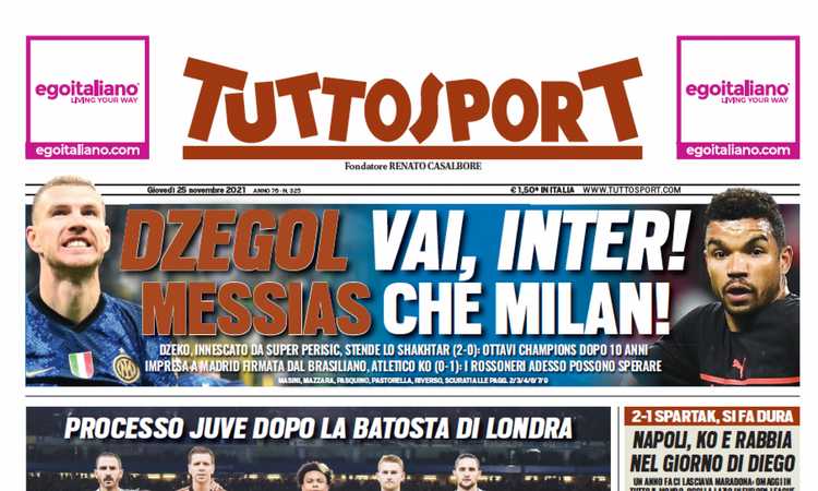 'Juve, tutti sotto esame. Liberazione Inter, impresa Milan': le prime pagine