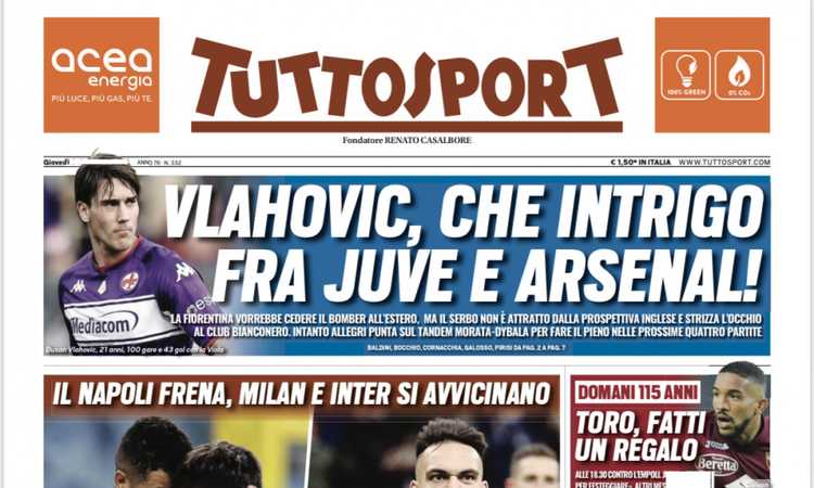'Juve-Arsenal, intrigo Vlahovic': le prime pagine