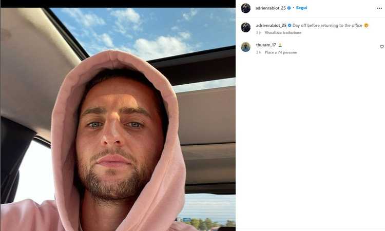 Rabiot scatena i tifosi con il suo ultimo post: 'Domani si torna al lavoro' FOTO