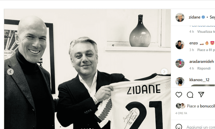 Zidane, spunta una FOTO con la maglia della Juve: c'è anche il like di Bonucci!